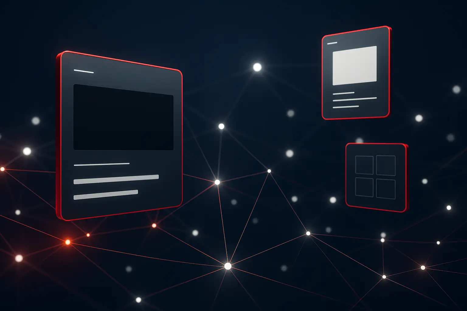 Abstract render of connected interface panels representing the studio